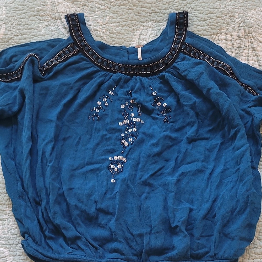 FP Movement by Free People Teal Embellished Blouse